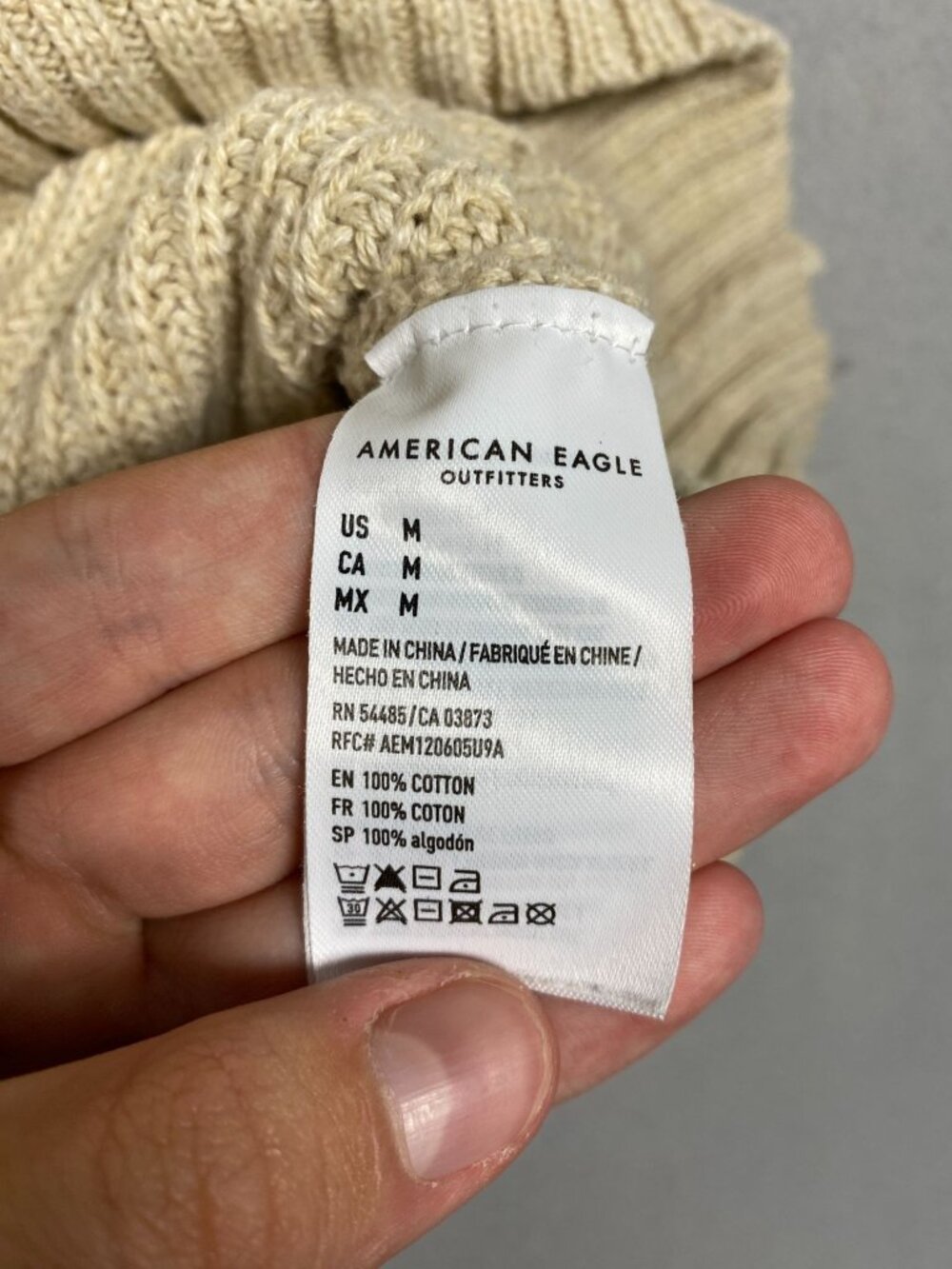 American Eagle Womens Colorblock Knit Sweater Beige White M 100% Cotton Casual - Picture 5 of 8
